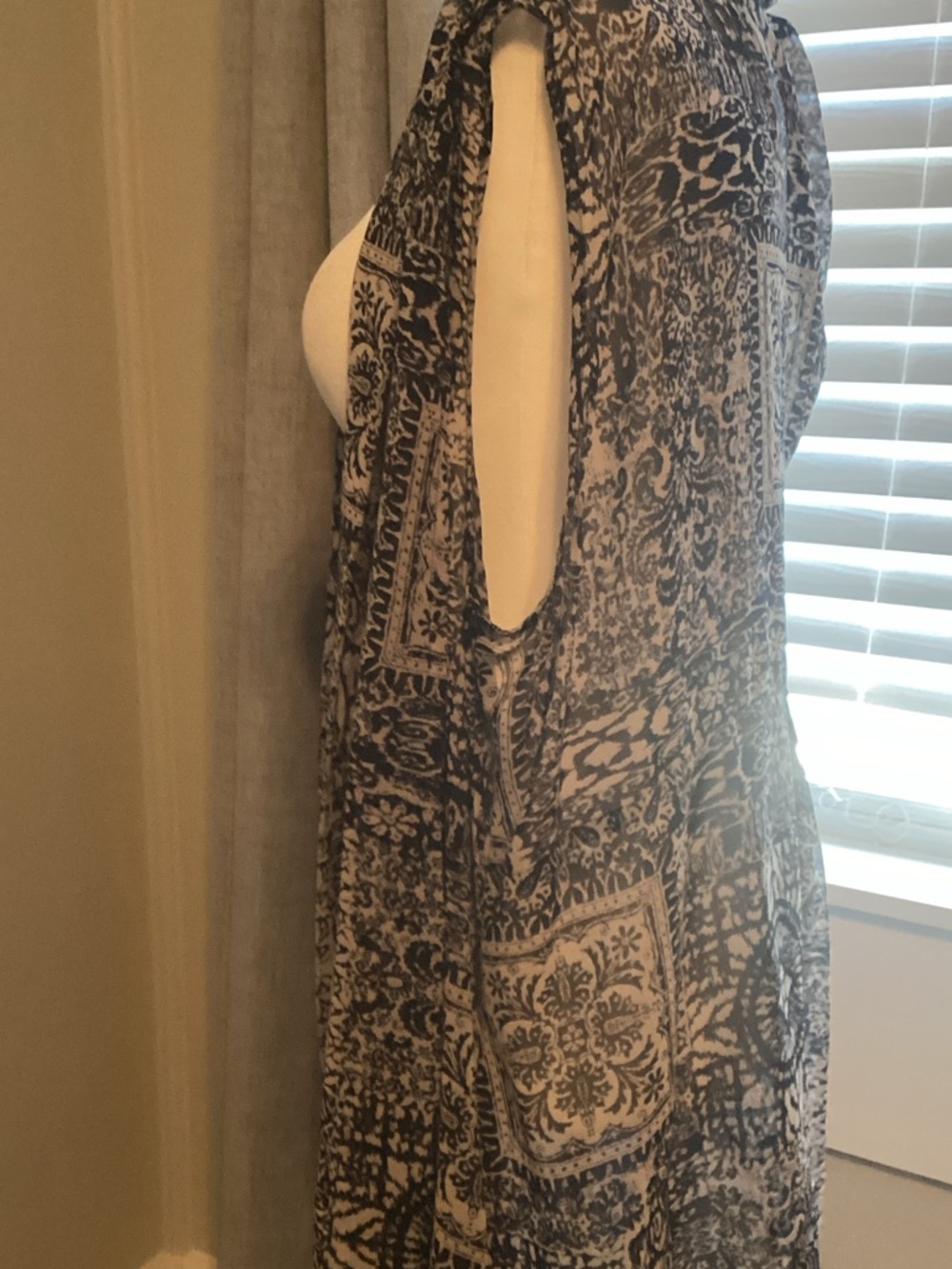 Susan Graver Black and Cream Printed Open Front Drape Vest - Picture 3 of 5
